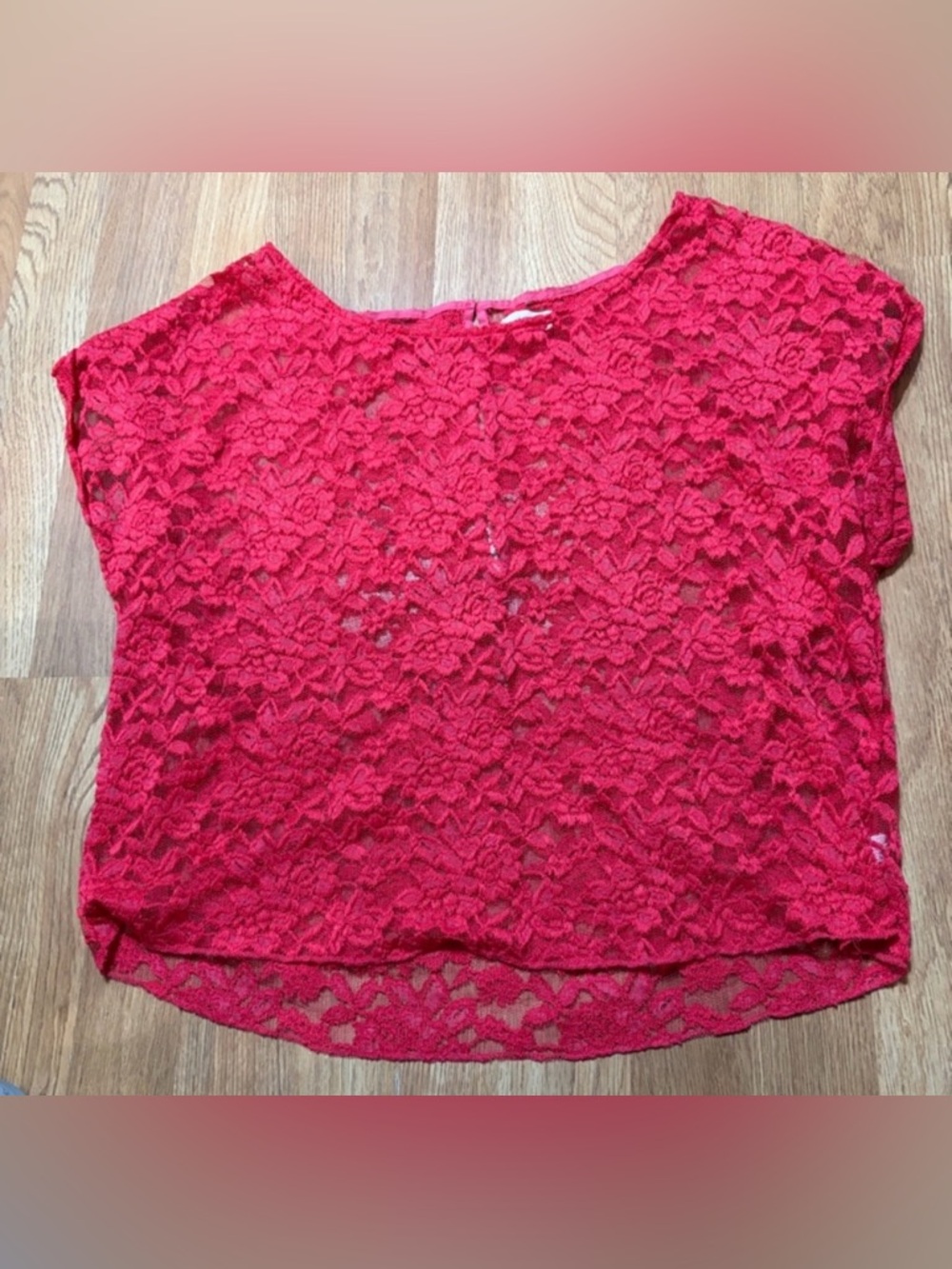 aerie Bright Red Floral Lace Short Sleeve Blouse